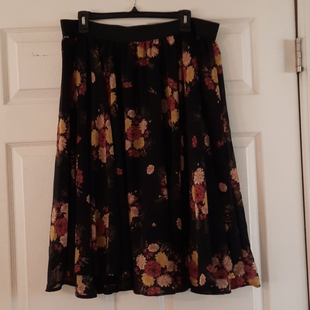 Torrid Black Floral Chiffon Skirt